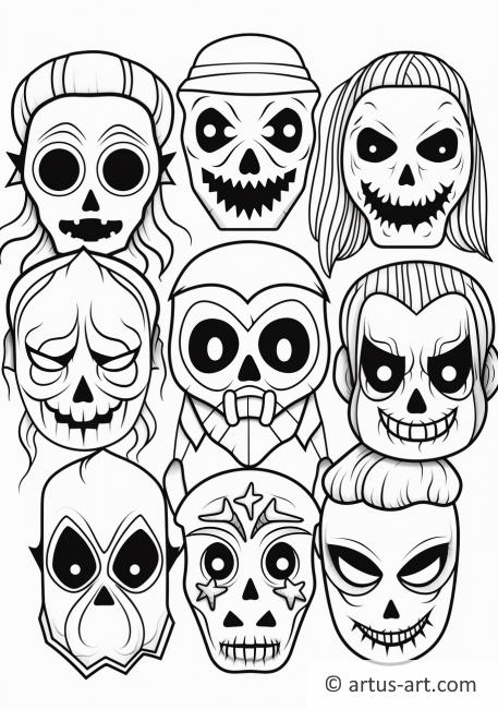 Page de coloriage de masques d'Halloween